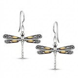 RCJ - 18k Yellow Gold and Sterling Silver Dragonfly Motif Drop Earrings - One Size - Black - View 3