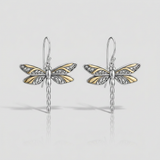 RCJ - 18k Yellow Gold and Sterling Silver Dragonfly Motif Drop Earrings - One Size - Black - View 4