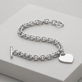Sterling Silver Rhodium Plated Rolo Style Heart Charmed Chain Bracelet — 7.25 / Silver — view 1