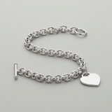Sterling Silver Rhodium Plated Rolo Style Heart Charmed Chain Bracelet — 7.25 / Silver — view 2