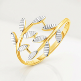 RCJ - 14k Two Tone Gold Crossover Ring with Textured Leaves - Gold - View 2