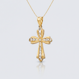 RCJ - 14k Two-Tone Gold Fancy Cross Pendant with Diamond Cuts - One Size - Gold - View 3