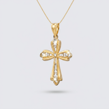 RCJ - 14k Two-Tone Gold Fancy Cross Pendant with Diamond Cuts - One Size - Gold - View 4