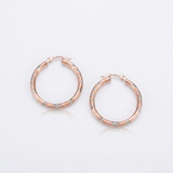RCJ - 14k Rose Gold Fancy Diamond Cut Hoop Earrings (25mm Diameter) - One Size - Pink - View 2