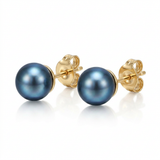 RCJ - 14k Yellow Gold Cultured Black Pearl Stud Earrings (7.0 mm) - One Size - Blue - View 2