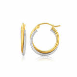 RCJ - 14k Two Tone Gold Double Polished and Textured Hoop Earrings - One Size - Gold - View 2