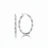 Sterling Silver Oval Hoop Braided Diamond Cut Earrings — One Size / Silver — view 1