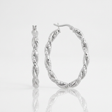 Sterling Silver Oval Hoop Braided Diamond Cut Earrings — One Size / Silver — view 3