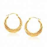 14k Yellow Gold Textured Graduated Twist Hoop Earrings — One Size / Gold — view 2