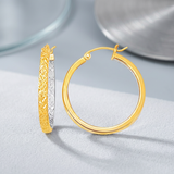 RCJ - Two-Tone Yellow and White Gold Medium Patterned Hoop Earrings - One Size - Gold - View 3