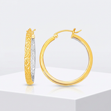RCJ - Two-Tone Yellow and White Gold Medium Patterned Hoop Earrings - One Size - Gold - View 2