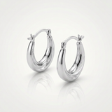 10k White Gold Oval Hoop Earrings — One Size / Silver — view 3