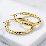 14k Yellow Gold Diamond Cut Hoop Earrings (20mm) — One Size / Gold — view 2