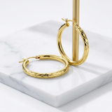 14k Yellow Gold Diamond Cut Hoop Earrings (20mm) — One Size / Gold — view 3