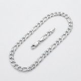 Rhodium Plated 5.5mm Sterling Silver Figaro Style Chain — 18 / Silver — view 1