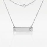RCJ - Sterling Silver 18 inch Bar Necklace with Diamond and Engraved Heart - 18 - Silver - View 4