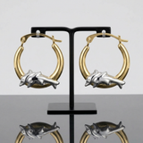 10k Two-Tone Gold Round Graduated Dolphin Design Hoop Earrings — One Size / Gold — view 1