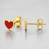 RCJ - 14k Yellow Gold and Enamel Red Heart Stud Earrings - One Size - Red - View 2