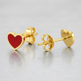 RCJ - 14k Yellow Gold and Enamel Red Heart Stud Earrings - One Size - Red - View 3