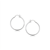 RCJ - Sterling Silver Thin Polished Hoop Style Earrings with Rhodium Plating (30mm) - One Size - Silver - View 2