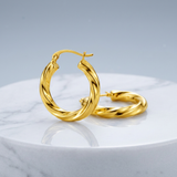 RCJ - 14k Yellow Gold Wavy Texture Hoop Earrings - One Size - Gold - View 4
