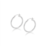 RCJ - Sterling Silver Rhodium Plated Thin and Polished Hoop Motif Earrings (25mm) - One Size - Silver - View 2