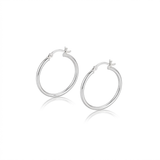 RCJ - Sterling Silver Rhodium Plated Thin and Polished Hoop Motif Earrings (25mm) - One Size - Silver - View 3