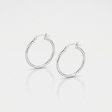 RCJ - Sterling Silver Rhodium Plated Thin and Polished Hoop Motif Earrings (25mm) - One Size - Silver - View 4