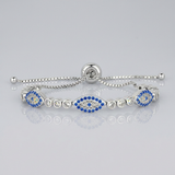 RCJ - Sterling Silver Adjustable Enameled Evil Eye Bracelet with Cubic Zirconias - 9.25 - Silver - View 2