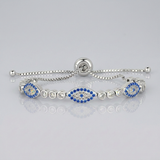 RCJ - Sterling Silver Adjustable Enameled Evil Eye Bracelet with Cubic Zirconias - 9.25 - Silver - View 3