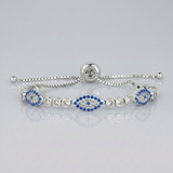 RCJ - Sterling Silver Adjustable Enameled Evil Eye Bracelet with Cubic Zirconias - 9.25 - Silver - View 4