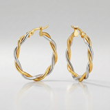 RCJ - Two-Tone Twisted Wire Round Hoop Earrings in 10k Yellow and White Gold - One Size - Gold - View 4