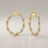 RCJ - Two-Tone Twisted Wire Round Hoop Earrings in 10k Yellow and White Gold - One Size - Gold - View 2