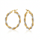 RCJ - Two-Tone Twisted Wire Round Hoop Earrings in 10k Yellow and White Gold - One Size - Gold - View 3