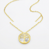 RCJ - 14k Yellow Gold Necklace with Tree of Life Symbol in Mother of Pearl - 16 - Gold - View 2