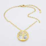 RCJ - 14k Yellow Gold Necklace with Tree of Life Symbol in Mother of Pearl - 16 - Gold - View 3