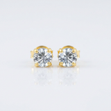RCJ - 14 k Yellow Gold Stud Earrings with White Hue Faceted Cubic Zirconia - One Size - Silver - View 2