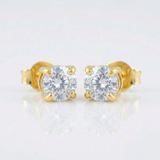 RCJ - 14 k Yellow Gold Stud Earrings with White Hue Faceted Cubic Zirconia - One Size - Silver - View 4