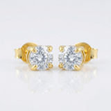 RCJ - 14 k Yellow Gold Stud Earrings with White Hue Faceted Cubic Zirconia - One Size - Silver - View 3