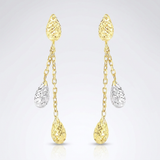 14k Two-Tone Gold Double Row Chain Earrings with Diamond Cut Teardrops — One Size / Gold — view 1