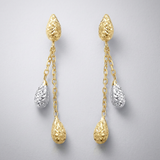 RCJ - 14k Two-Tone Gold Double Row Chain Earrings with Diamond Cut Teardrops - One Size - Gold - View 2