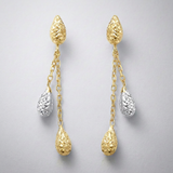 RCJ - 14k Two-Tone Gold Double Row Chain Earrings with Diamond Cut Teardrops - One Size - Gold - View 3