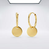 RCJ - 14k Yellow Gold Huggie Style Hoop Earrings with Circle Drops - One Size - Gold - View 2