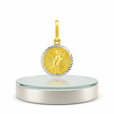 RCJ - 14k Two Tone Gold Small Round Textured Religious Medal Pendant - One Size - Gold - View 2
