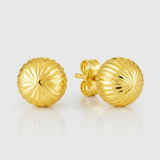 RCJ - 14K Yellow Gold Ball Earrings with Linear Texture - One Size - Gold - View 2