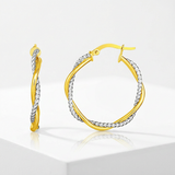 RCJ - 14k Yellow and White Gold Two Part Textured Twisted Round Hoop Earrings - One Size - Gold - View 3