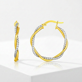 RCJ - 14k Yellow and White Gold Two Part Textured Twisted Round Hoop Earrings - One Size - Gold - View 4