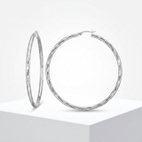 RCJ - Sterling Silver Large Hoop Earrings with Hammered Texture - One Size - Silver - View 3