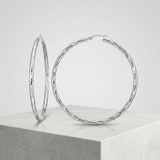 RCJ - Sterling Silver Large Hoop Earrings with Hammered Texture - One Size - Silver - View 4