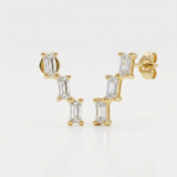 RCJ - 14k Yellow Gold Climber Post Earrings with Baguette Cubic Zirconias - One Size - Gold - View 3